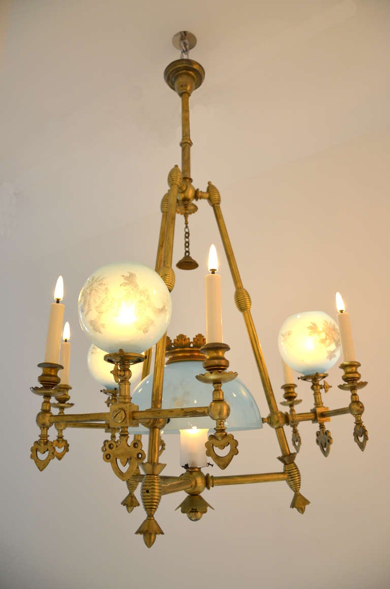 Chandelier Decorated with Blue Glass In Fair Condition For Sale In Paris, FR
