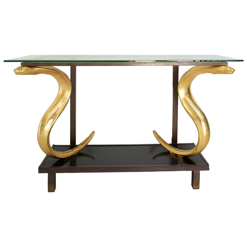 Luminous Console Table with Cobras Attributed to Alain Chervet For Sale