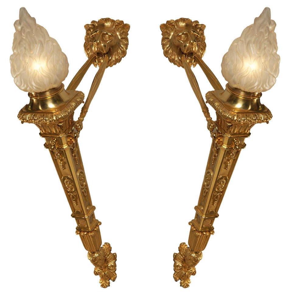 Pair of Flares Featuring a Lion's Head For Sale