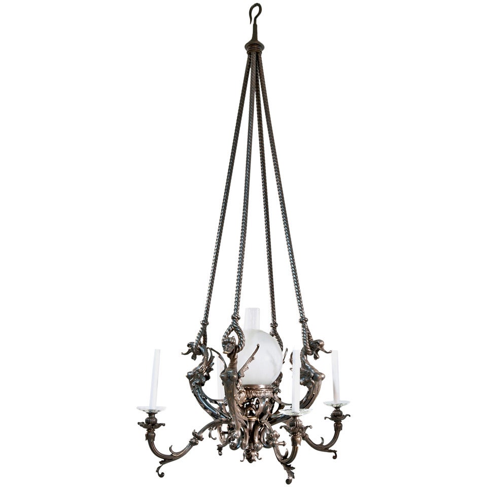 Chandelier Decorated with Marine Dragons For Sale