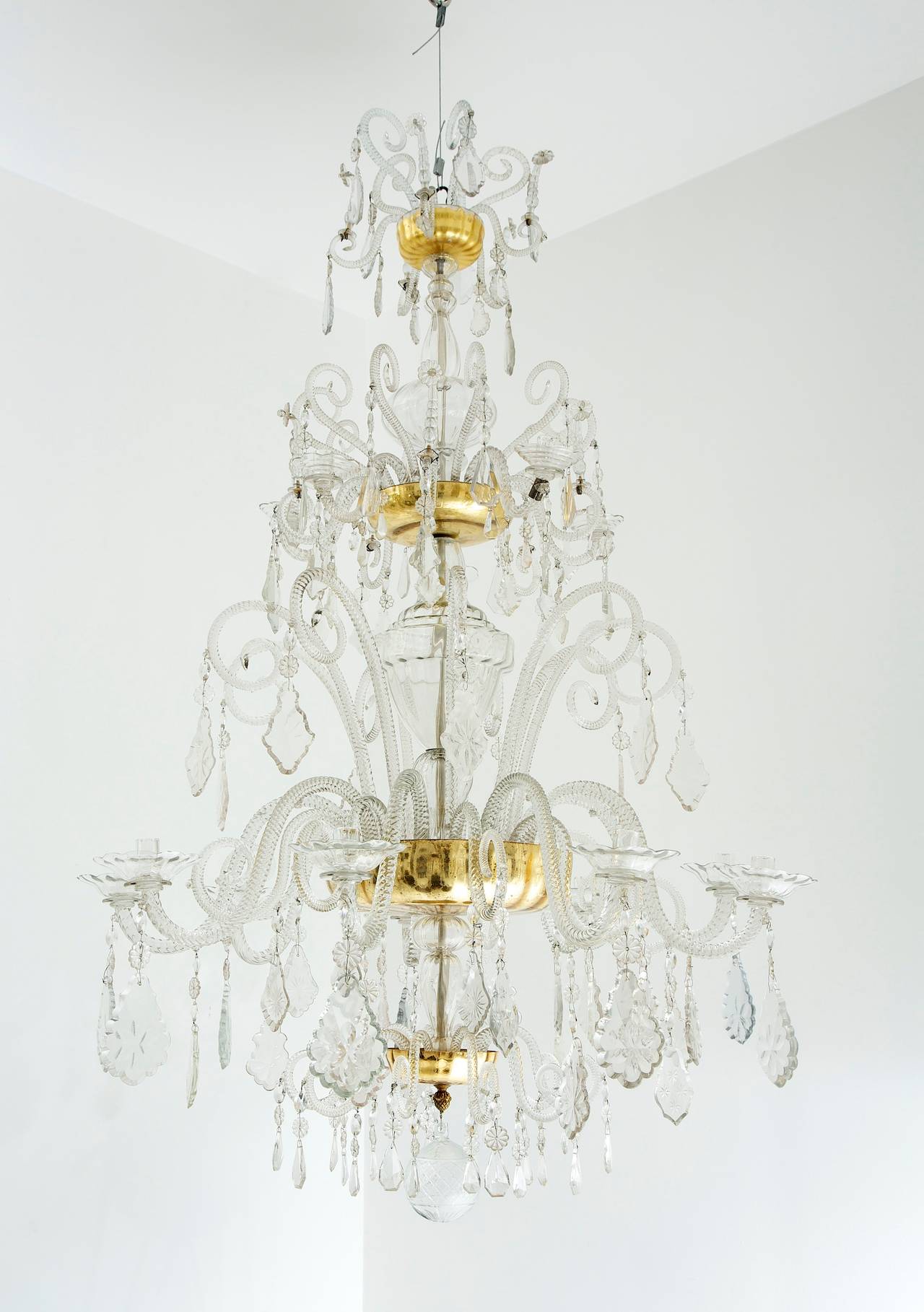 An important antique 18th century Spanish blown glass chandelier.