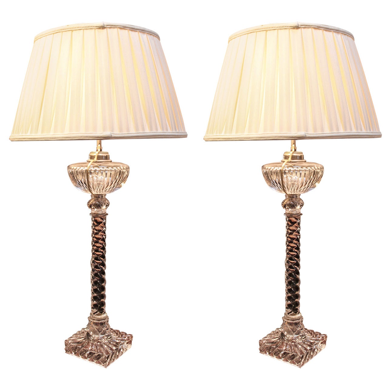 Pair of Baccarat Crystal Rope Twist Lamps