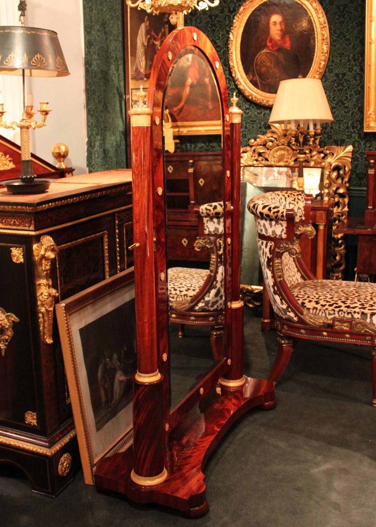 Beveled French Empire Cheval Mirror For Sale