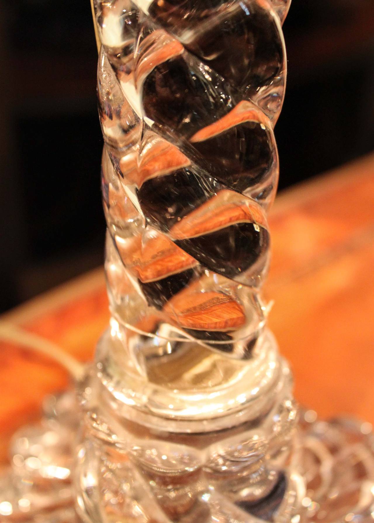 French Pair of Baccarat Crystal Rope Twist Lamps