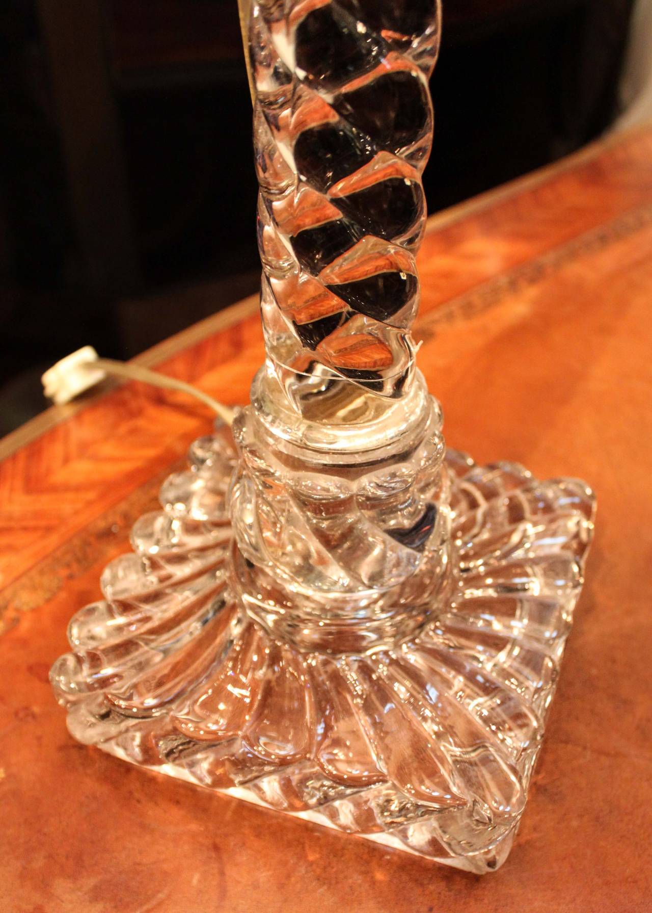 19th Century Pair of Baccarat Crystal Rope Twist Lamps