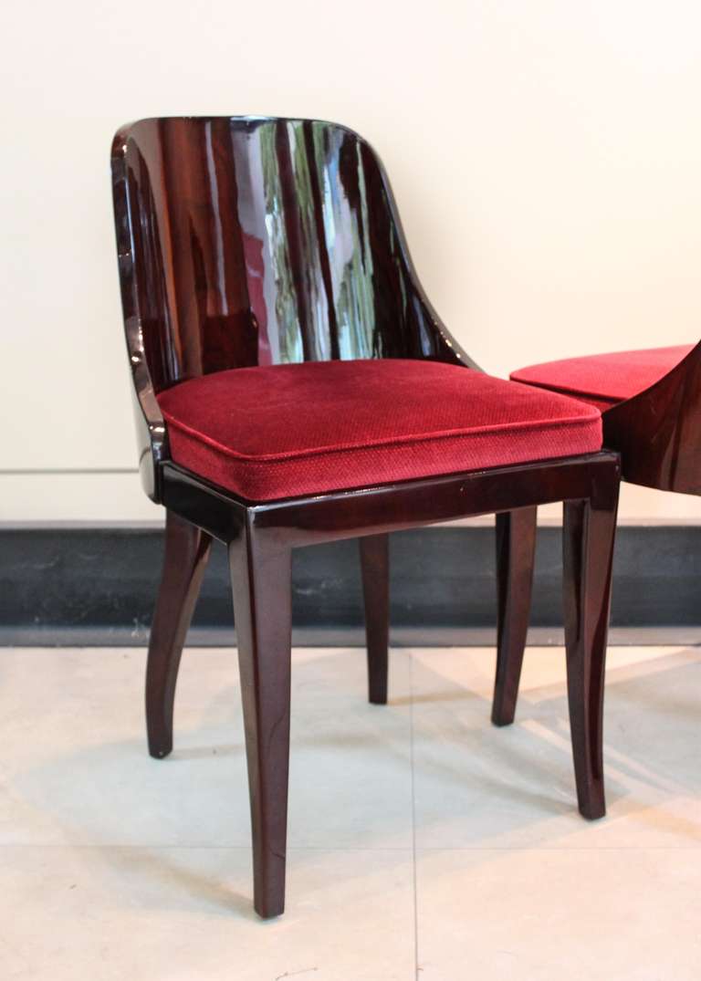 Art Deco Set of Six Lacquered Rosewood Chairs