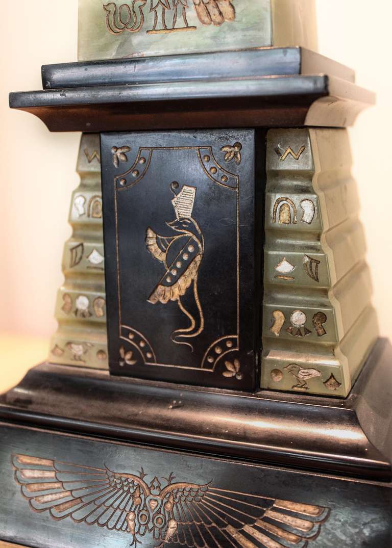 Art Deco Egyptian Revival Clock and Obelisks by ATO In Good Condition For Sale In Vancouver, BC