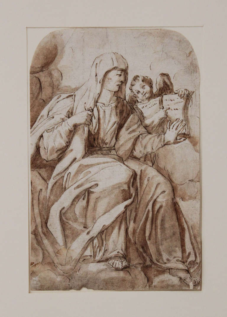 Ca. 17th Century

Considered to be from a 17th Century Italian school, an original drawing of female and cherub figures in brown ink on ink-washed paper deemed 