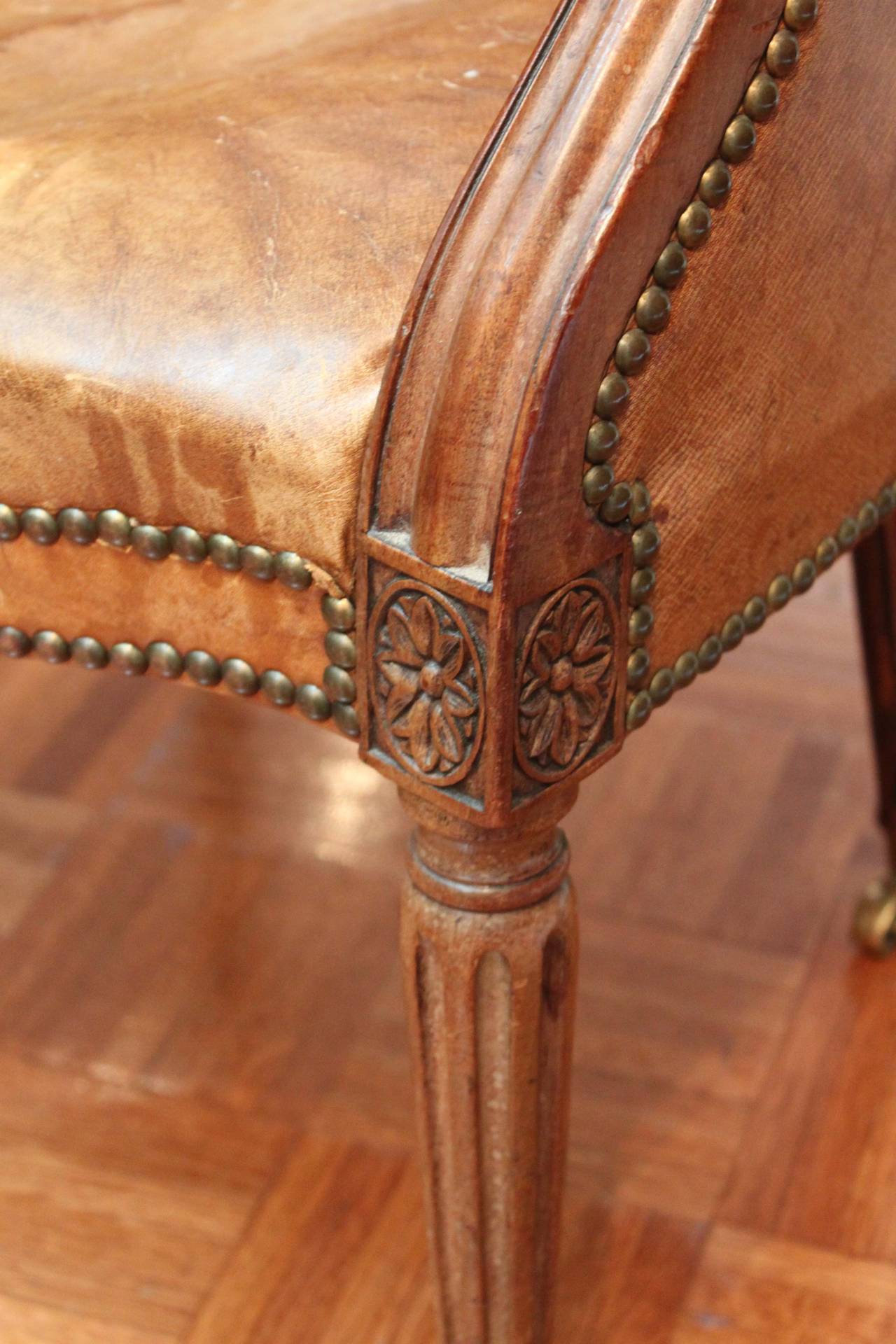 Leather Carved Sheraton Desk Chair, 18th Century