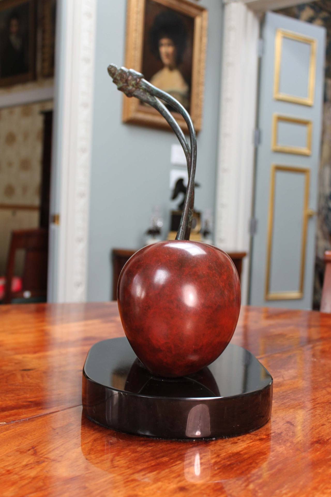 Painted Bronze Double Cherry, Signed Popliteo
