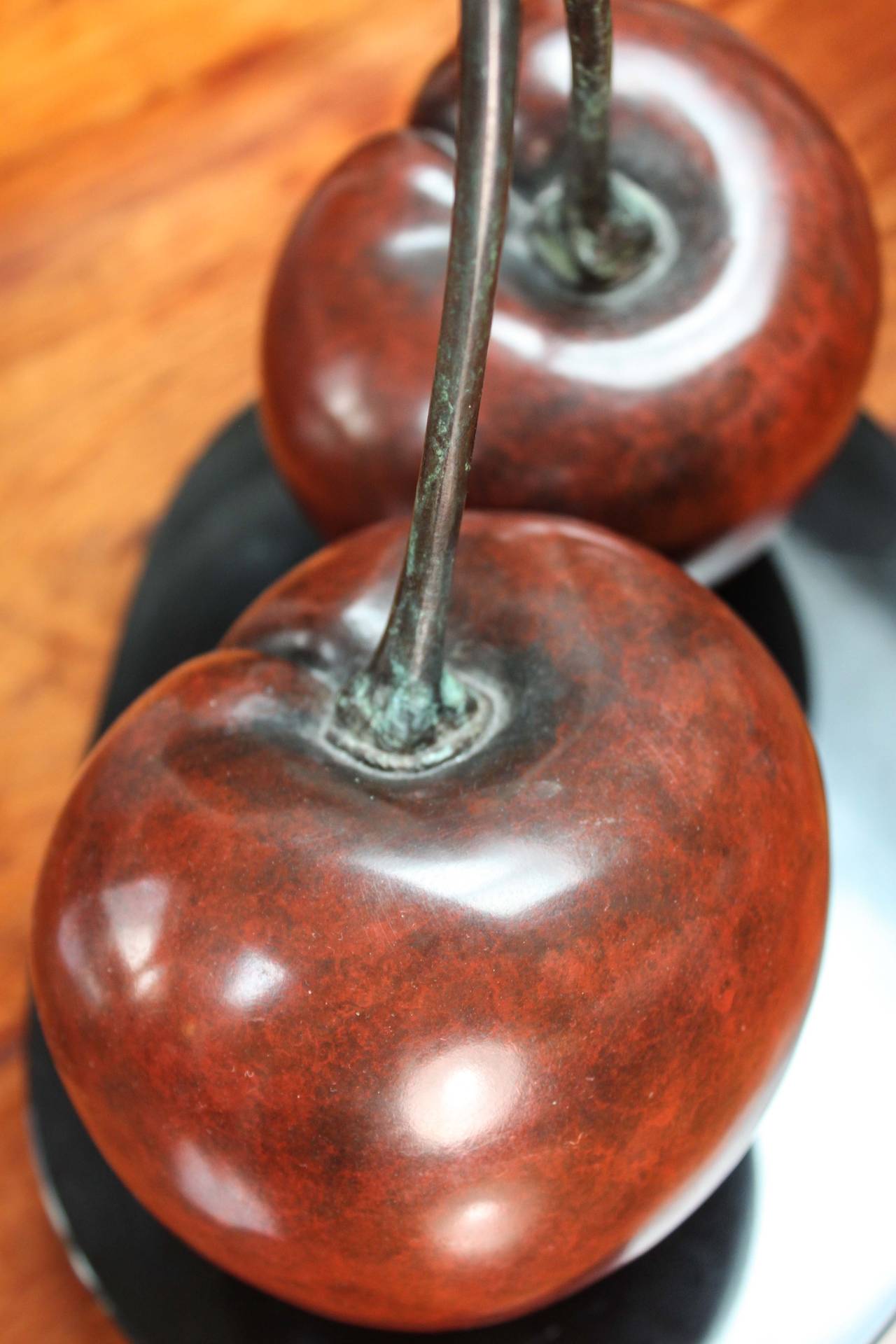 Bronze Double Cherry, Signed Popliteo In Excellent Condition In Vancouver, BC