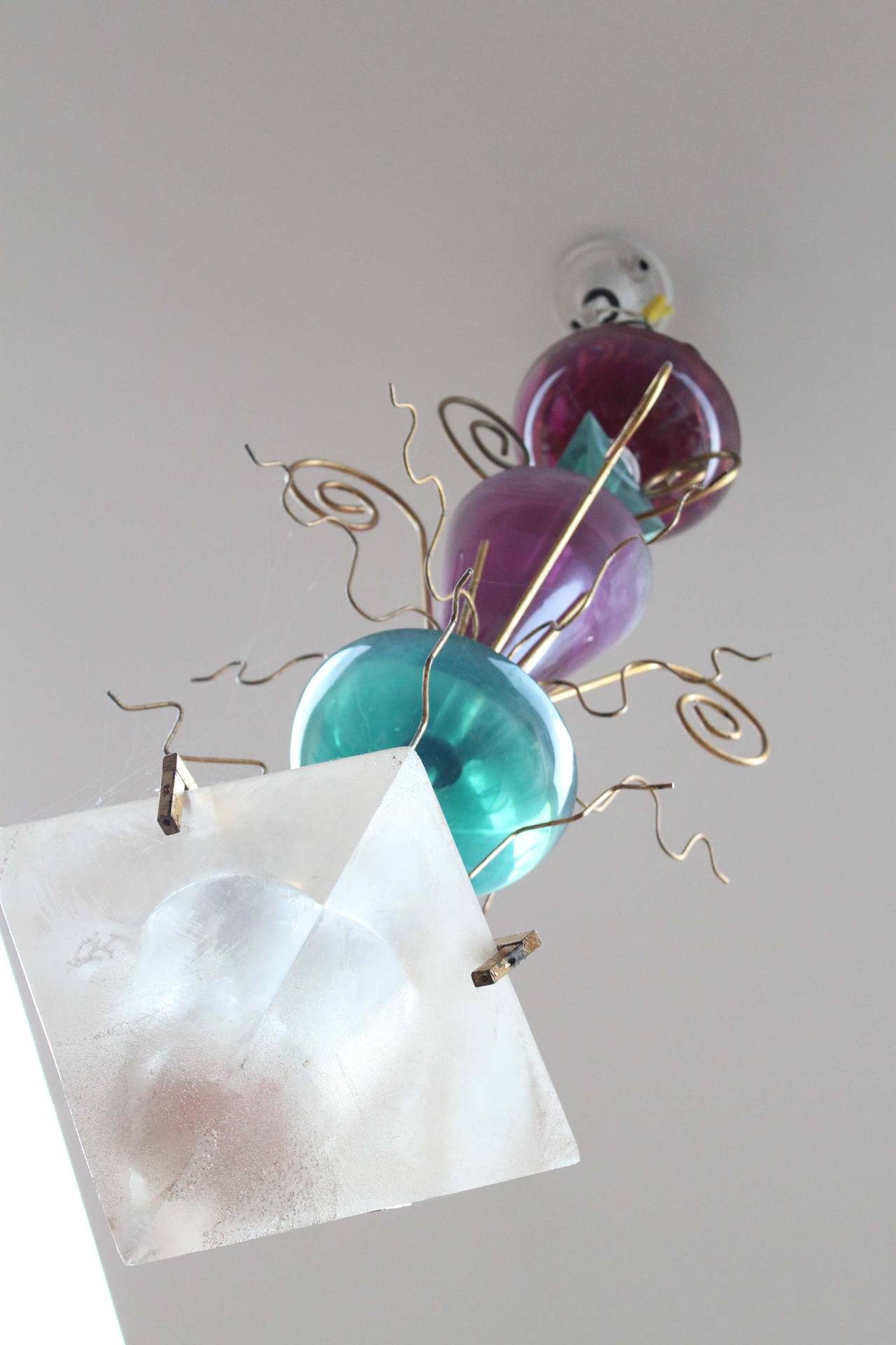 Late 20th Century Unusual Lucite Pendant Light Fixture Attributed to Van Teal For Sale