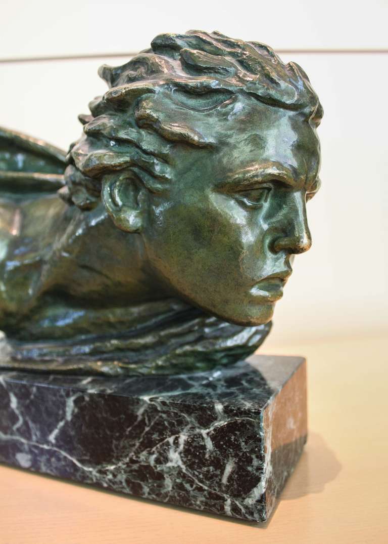 French Art Deco Male Bust by Alexander Kéléty