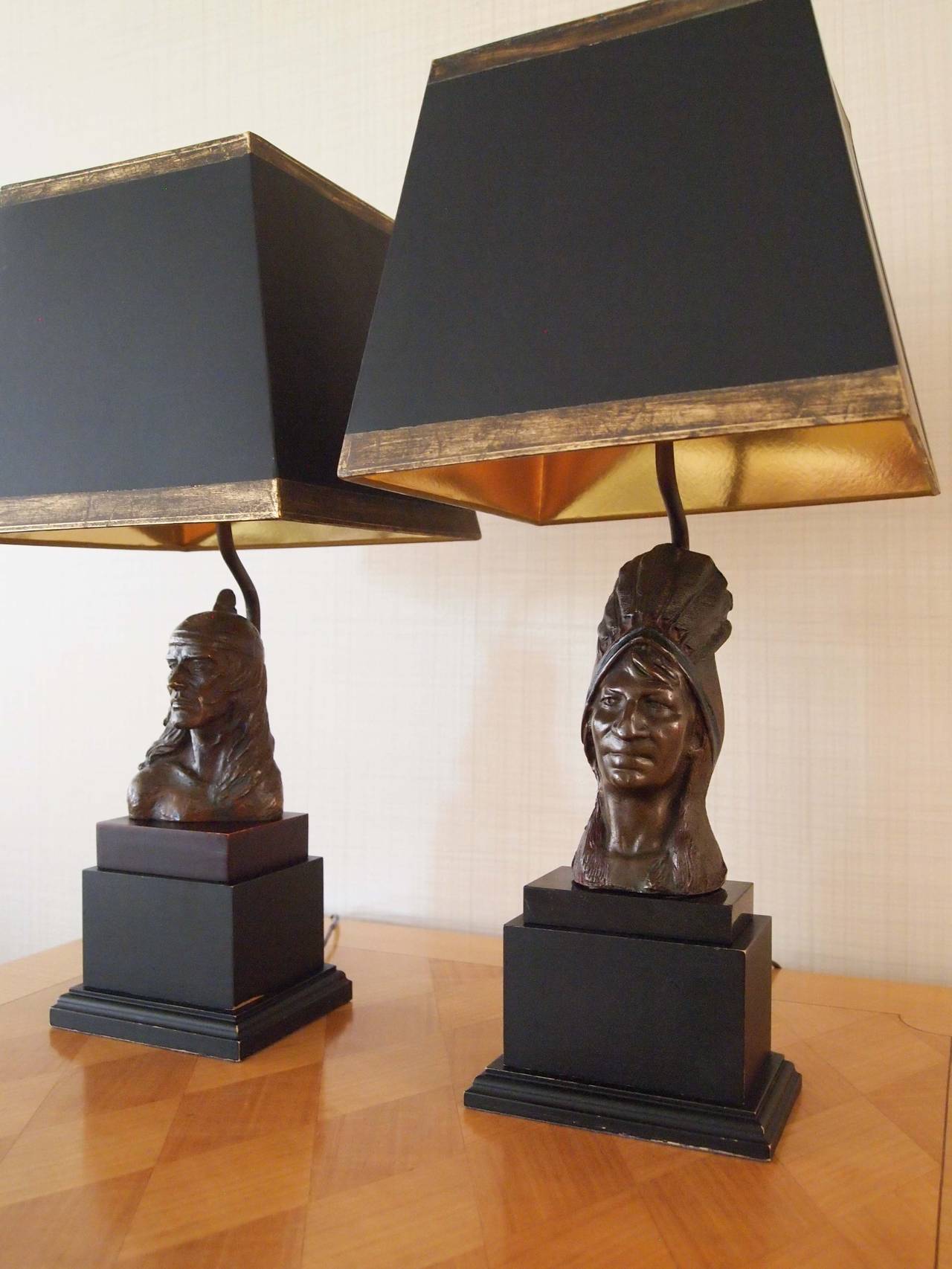 Pair of Bronze Figural Lamps by Bernard Kim For Sale 1