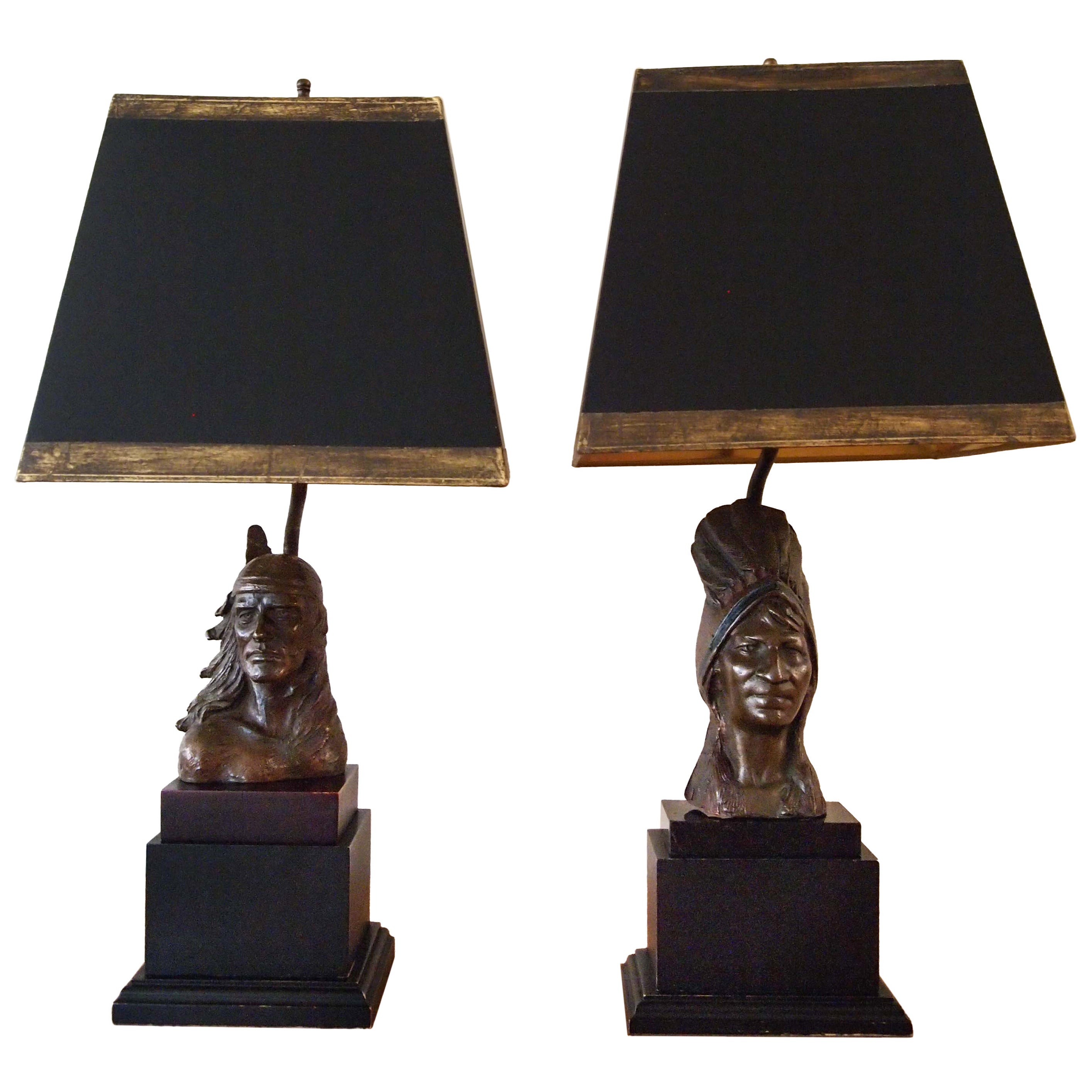 Pair of Bronze Figural Lamps by Bernard Kim For Sale