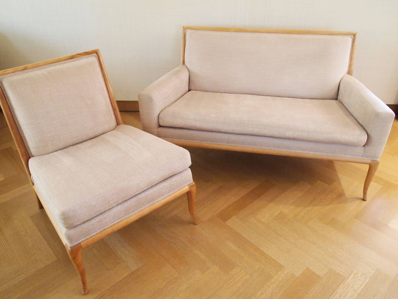 Mid-20th Century T.H. Robsjohn-Gibbings Settee and Slipper Chair