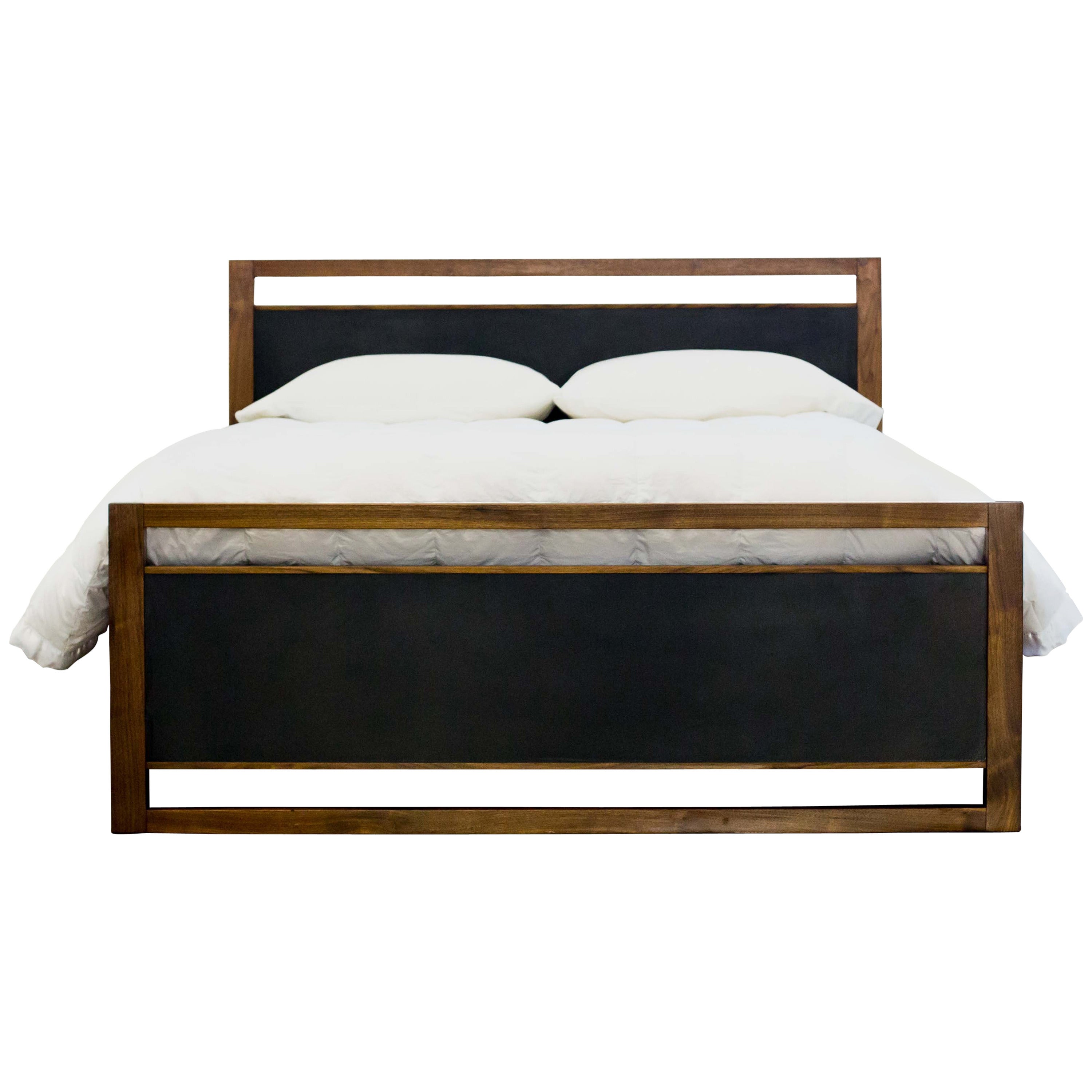 "Parallel" Bed in Walnut and Leather For Sale