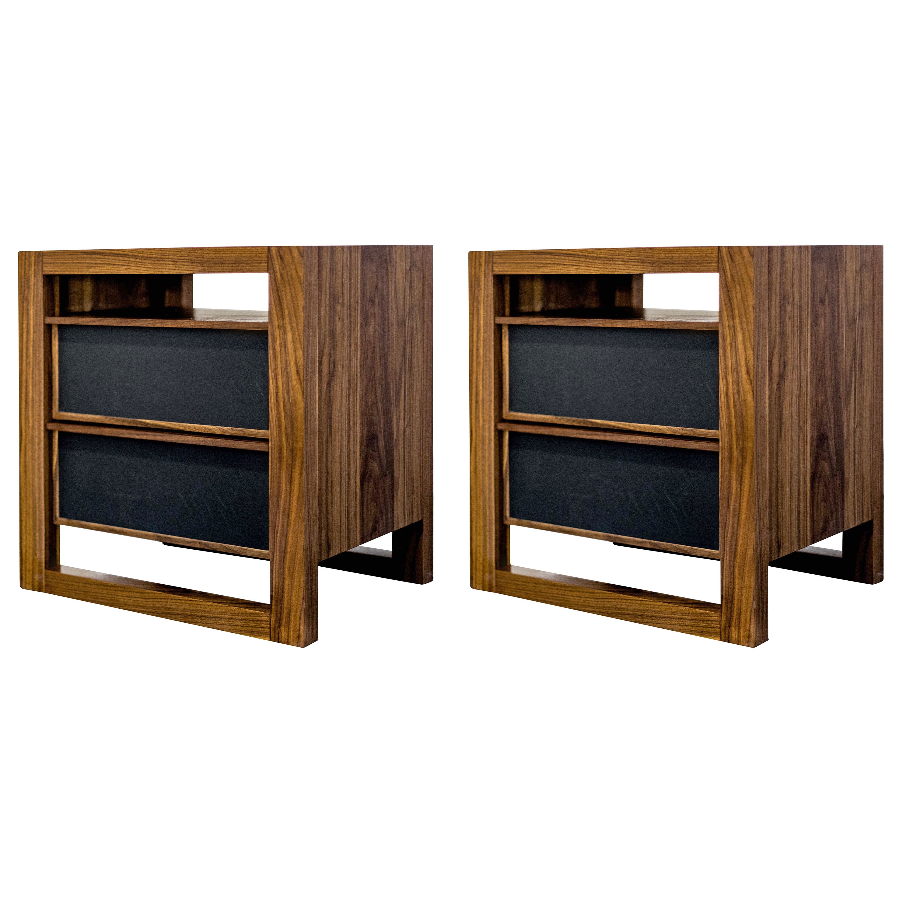 Pair of "Parallel" Walnut Nightstands For Sale