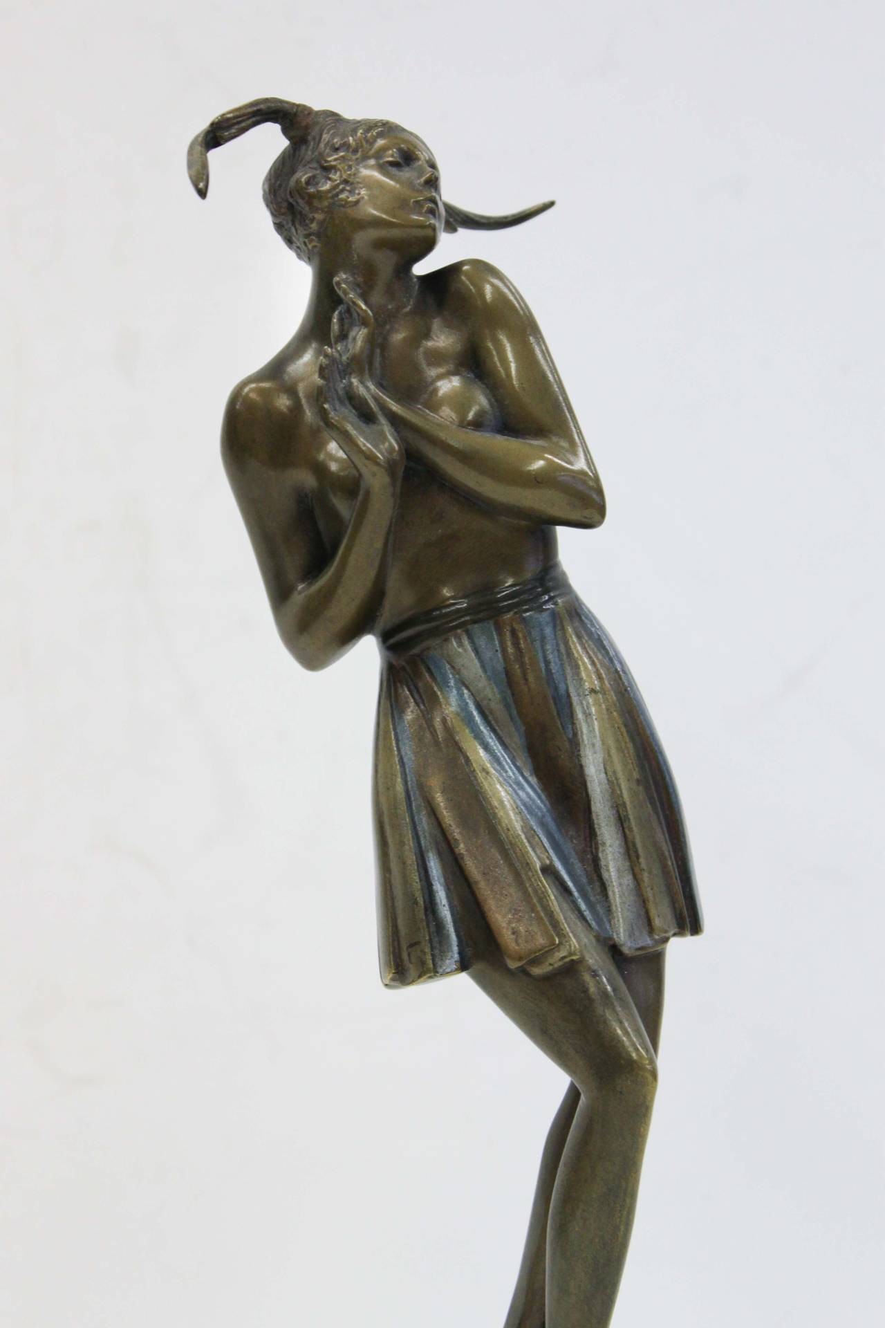 "Tanzendes Madchan" Art Deco Bronze Sculpture by Bruno Zach For Sale at