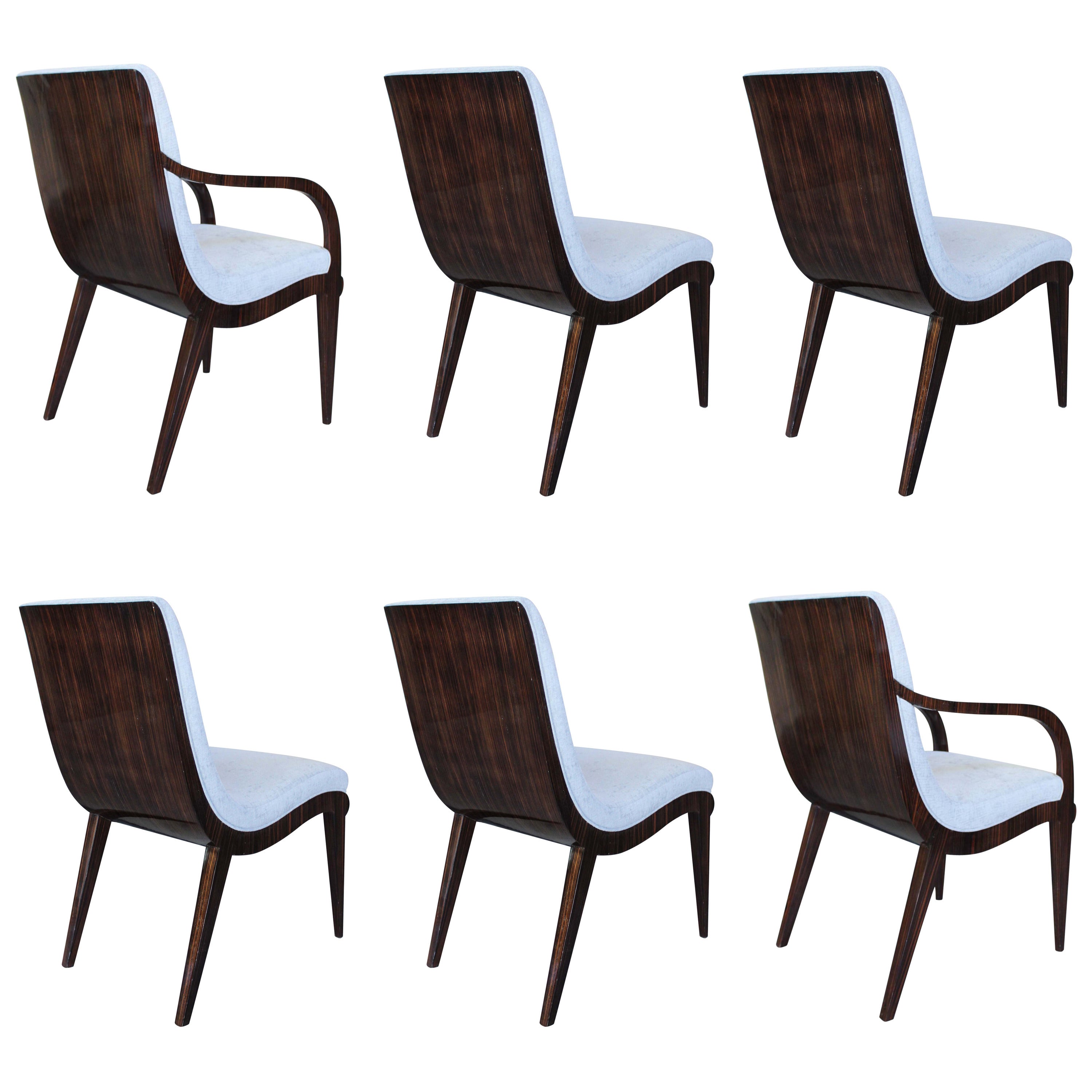 Jean Pascaud Dining Chairs, Set of Six For Sale
