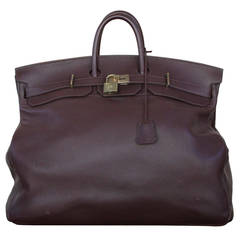 A PERSONALIZED ROUGE H CALF BOX LEATHER HAC BIRKIN 55 WITH GOLD HARDWARE,  HERMÈS, 1986