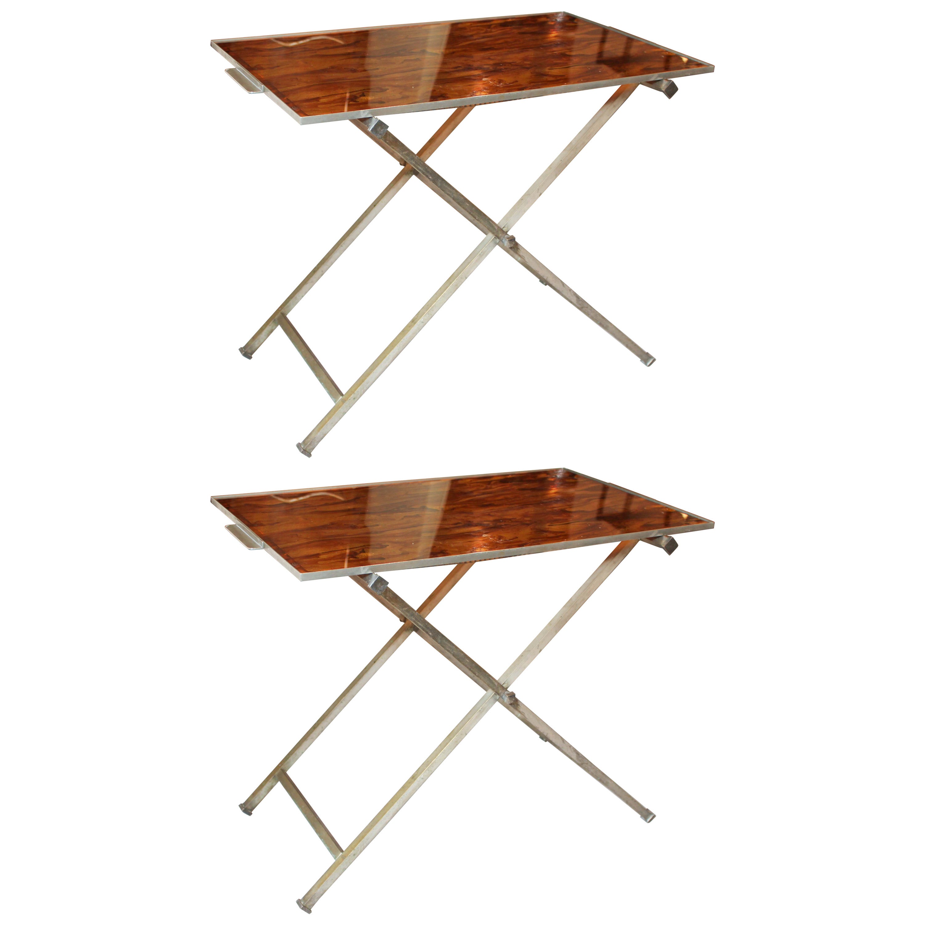 Mid Century Butler Tray and Stand, Pair