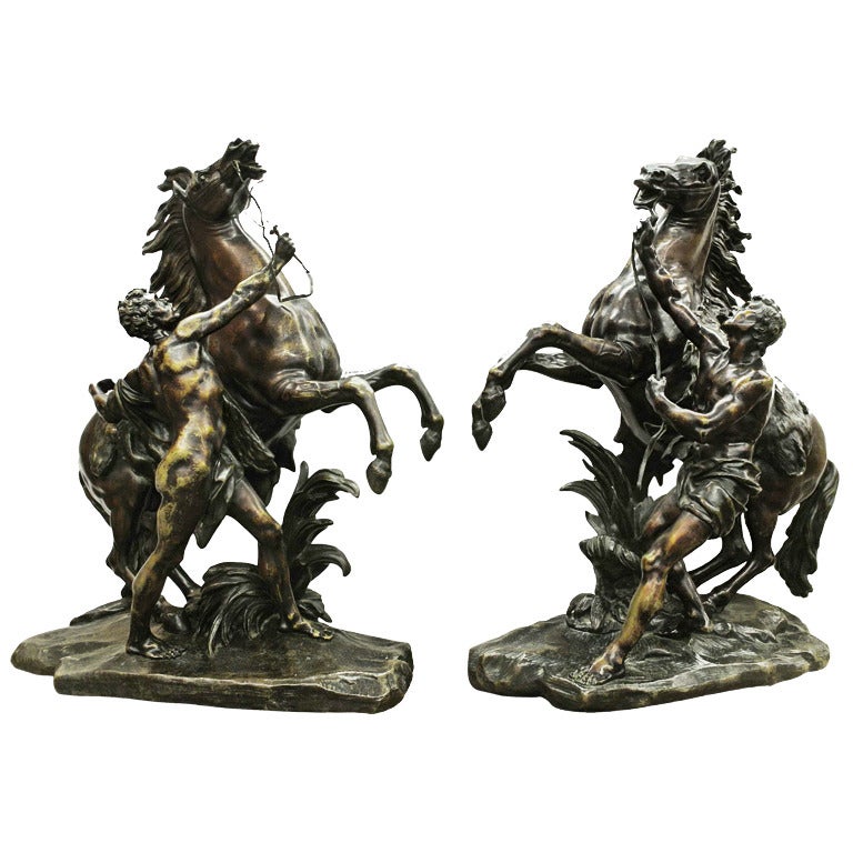 Pair of Large-Scale Bronze Marly Horses after Coustou