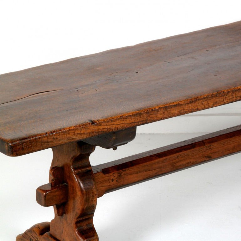 19th Century Single-Plank Oak Trestle Table In Distressed Condition For Sale In Vancouver, BC