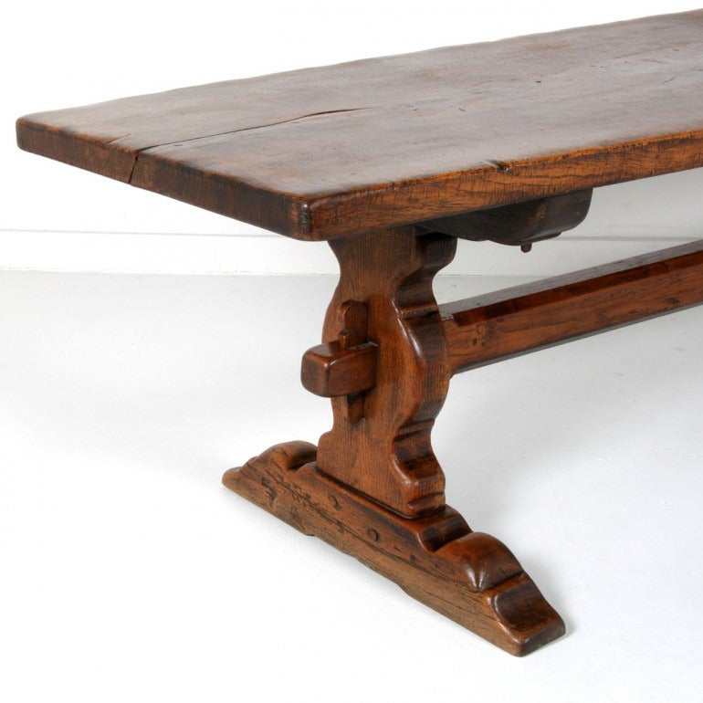 18th Century and Earlier 19th Century Single-Plank Oak Trestle Table For Sale