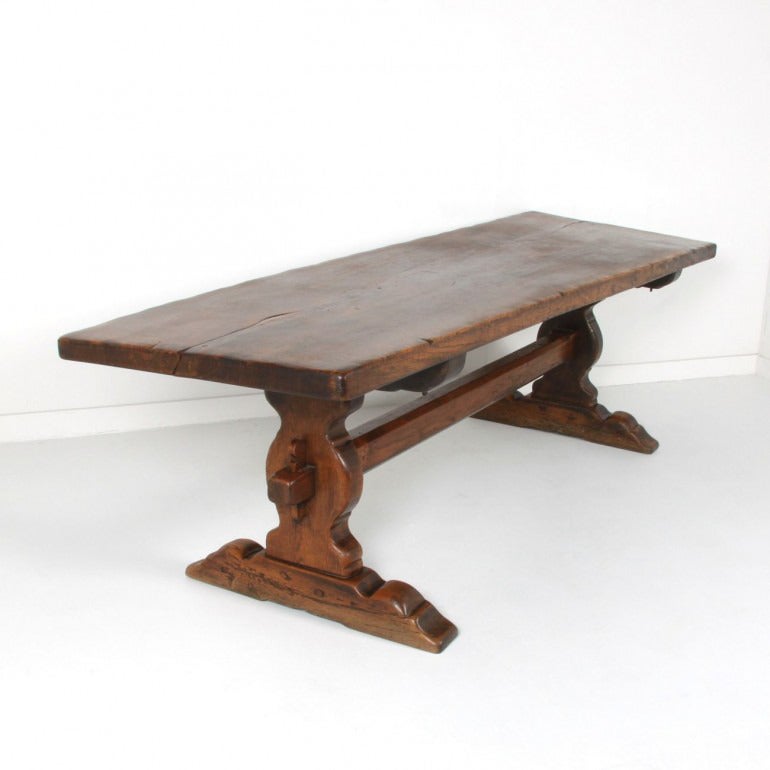 19th Century Single-Plank Oak Trestle Table For Sale 1