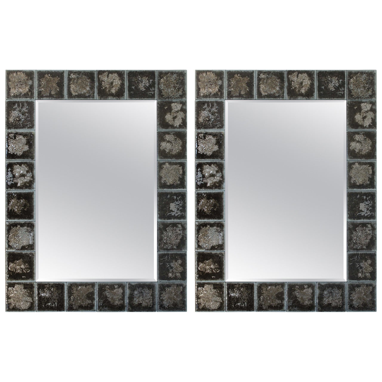 Pair of Tiled Mid-Century Mirrors For Sale