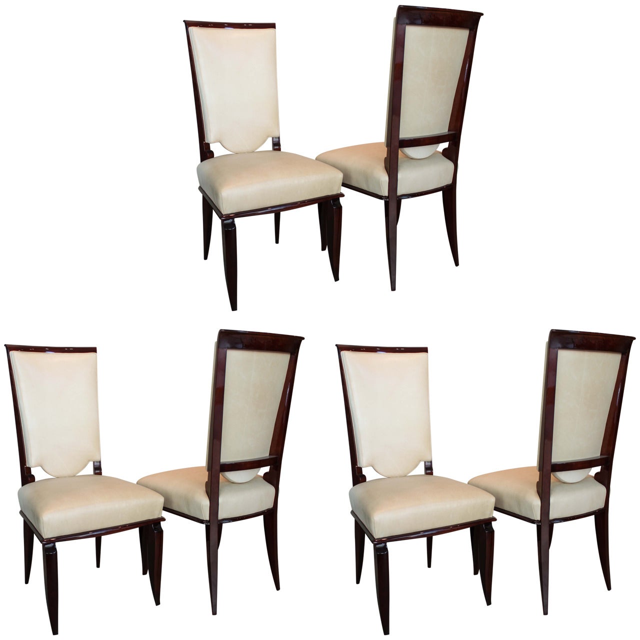 French Art Deco Dining Chairs, Set of Six  For Sale