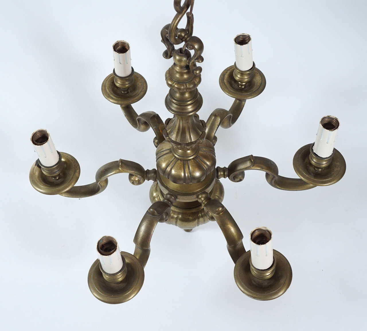 English Baroque Style Solid Bronze Six-Light Chandelier, circa 1905 In Good Condition In Kinderhook, NY