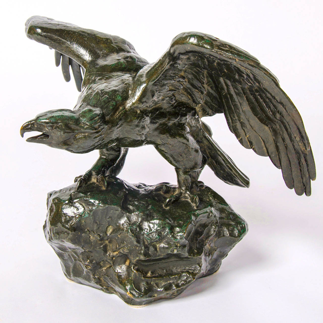 "Aigle, Ailes Etendues, Bec Ouvert" Bronze Study of an Eagle