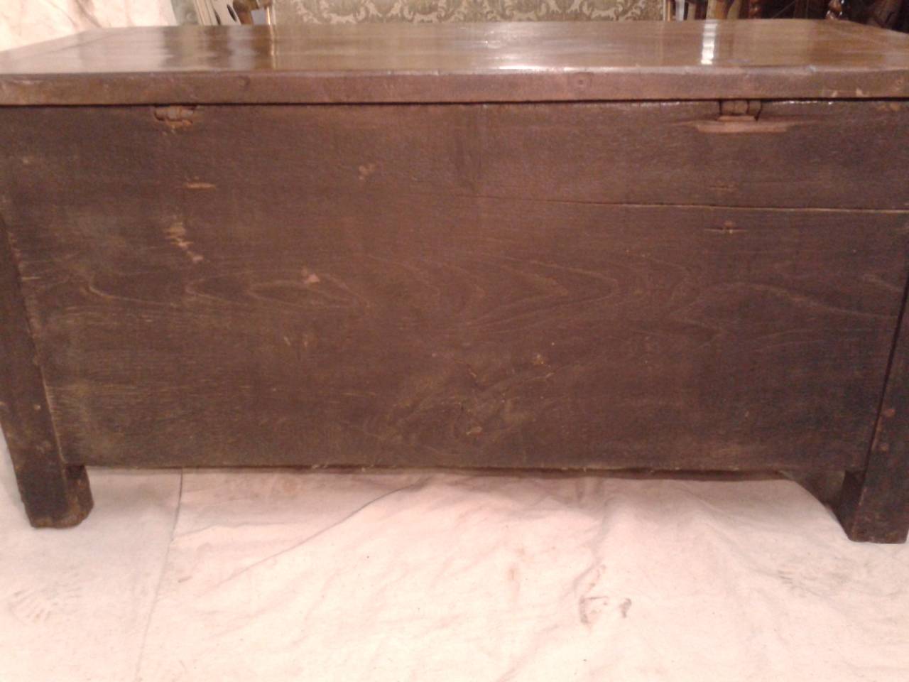 French 18th Century Carved Trunk in Walnut Wood