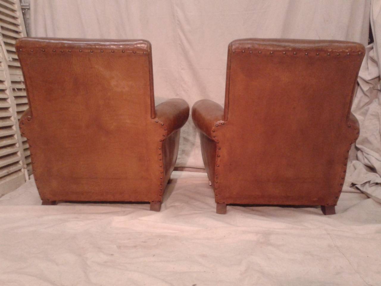 French Pair of Club Leather Chairs