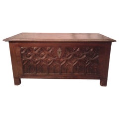 Antique 18th Century Carved Trunk in Walnut Wood