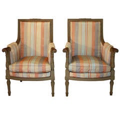 19th Century Pair of French Painted Bergeres 19th Century Pair of French Painted Bergeres