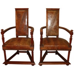 Exceptional Pair of 19th Century French Leather Chairs