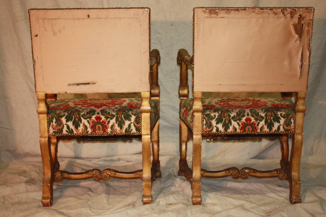 18th Century Italian Giltwood Armchairs For Sale 2