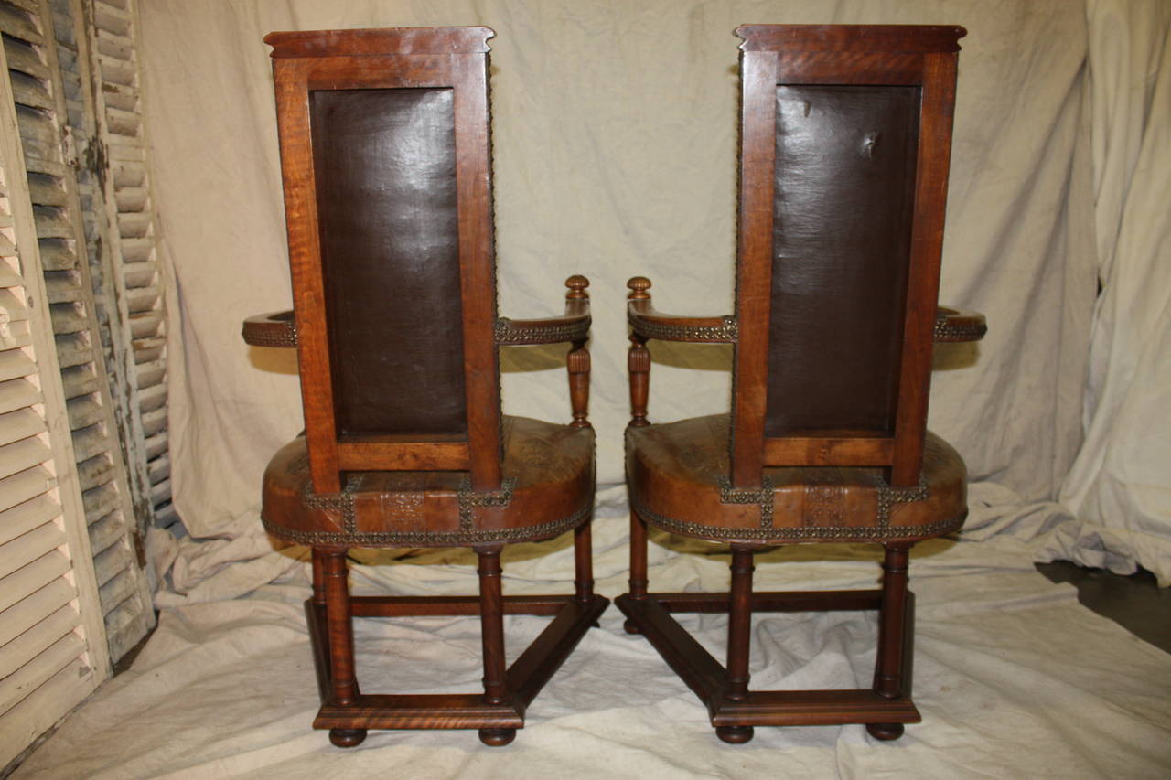 Exceptional Pair of 19th Century French Leather Chairs In Excellent Condition In Stockbridge, GA