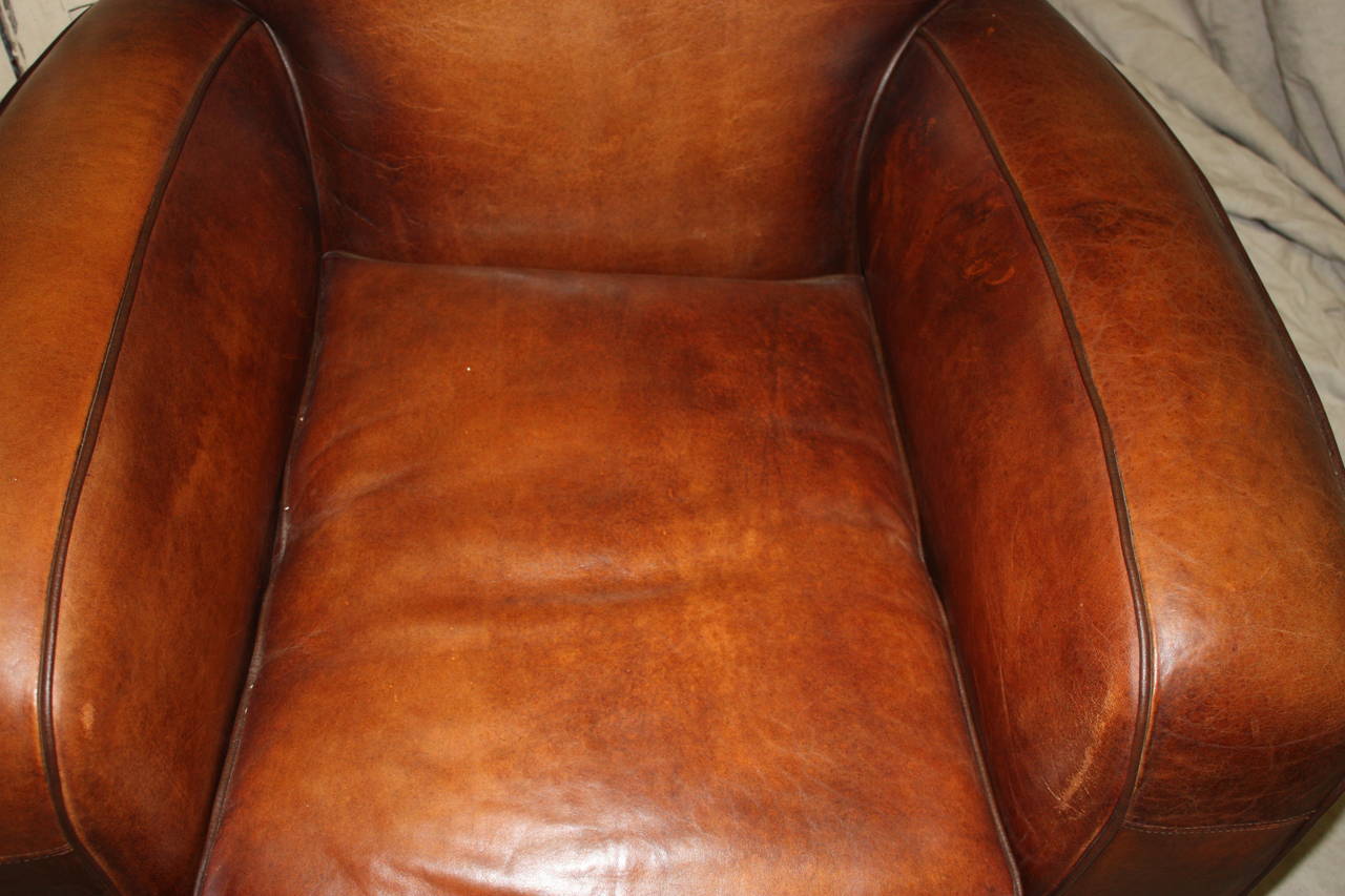 Leather Superb Pair of French Club Chairs