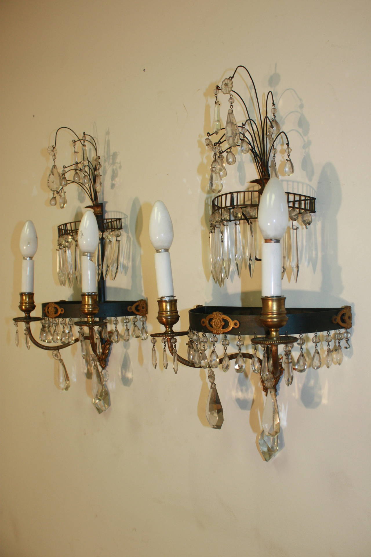 Painted Pair of French Directoire Sconces For Sale