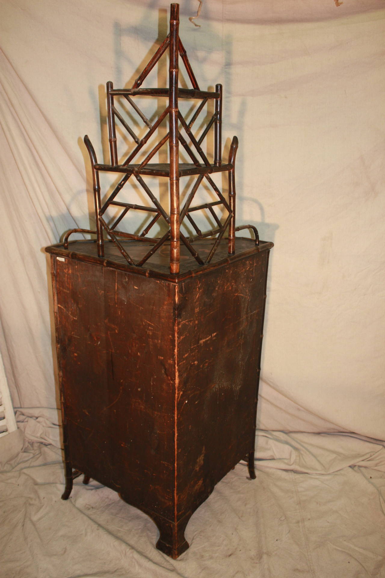 19th Century Chinoiserie Bamboo Corner Cabinet For Sale 4
