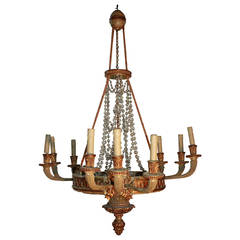 19th Century Gilt and Painted Wood Chandelier