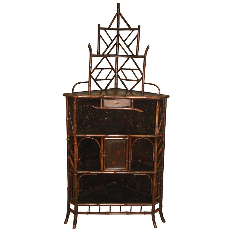 19th Century Chinoiserie Bamboo Corner Cabinet For Sale