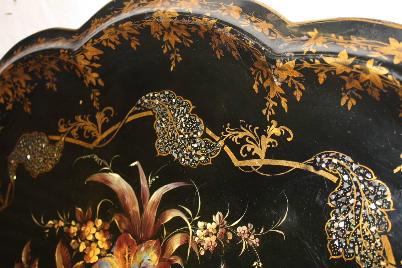 Hand-Painted 19th Century French Lacquered Tray For Sale