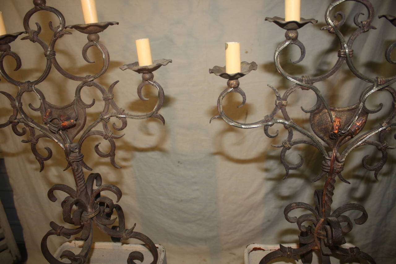 Pair of 19th Century, French Iron Candelabra For Sale 5