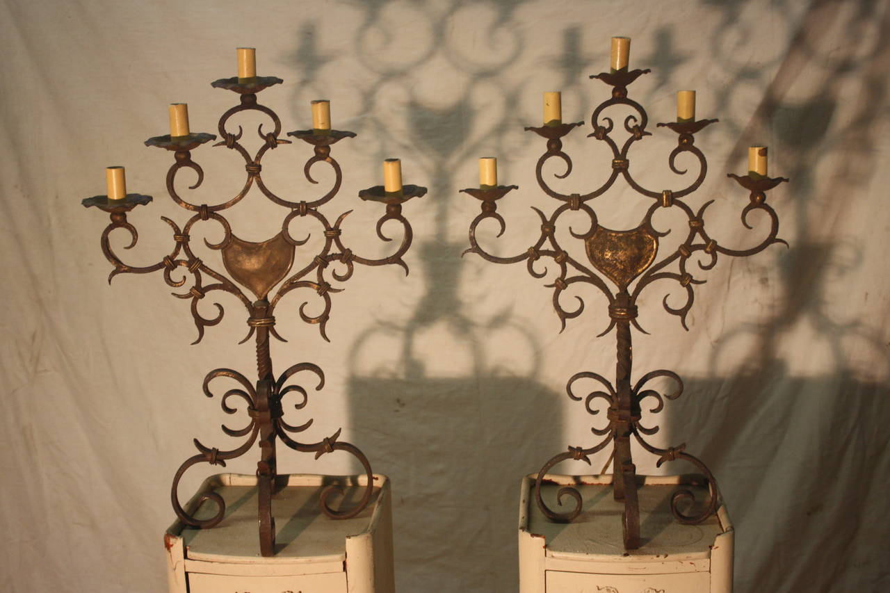 Pair of 19th century, French iron candelabra.