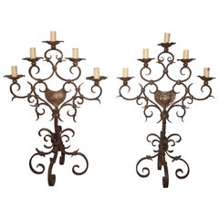 Pair of 19th Century, French Iron Candelabra